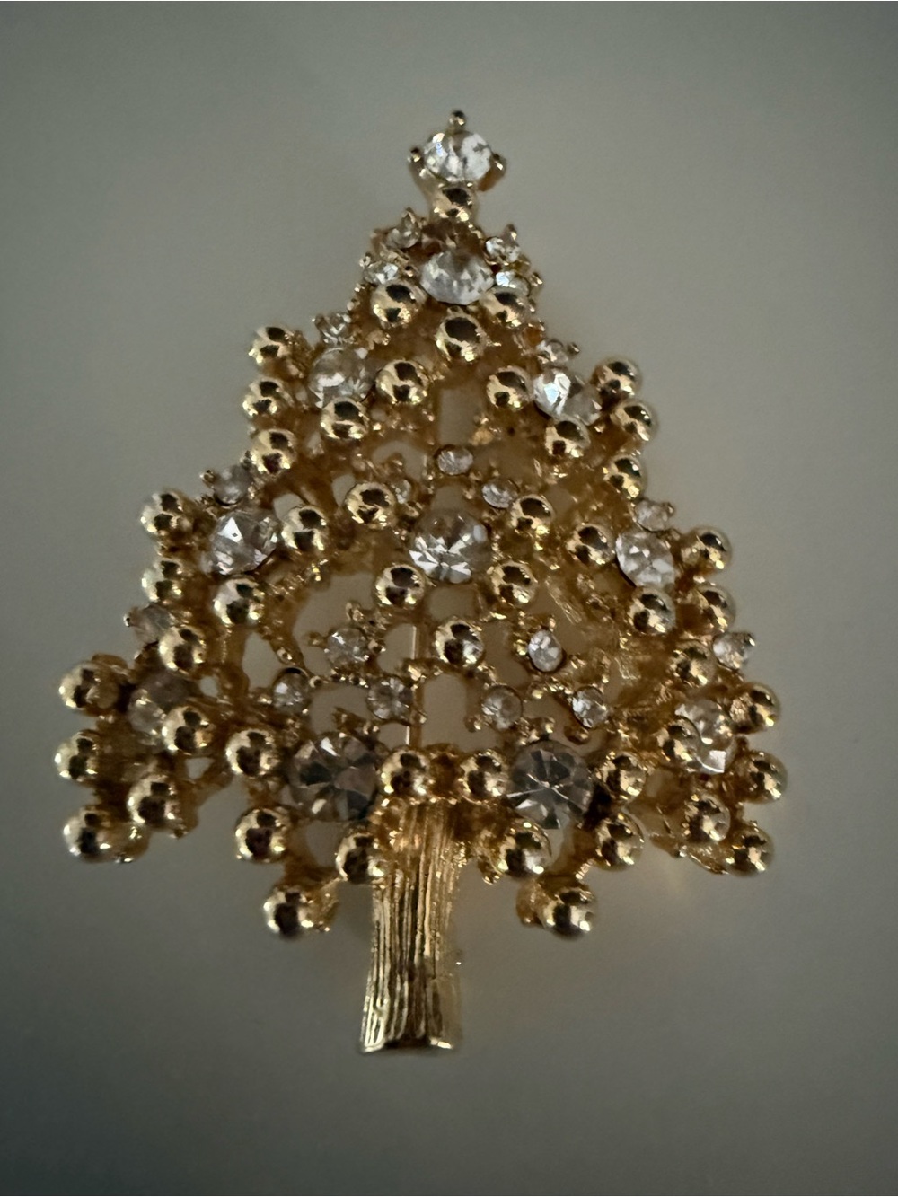 Gold Crystal Tree Brooch - Elegant Holiday Pin